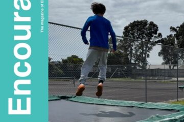 Encourager Magazine Front Cover for July 2025 Issue 180 with Young boy jumping on trampoline at Elevate camp