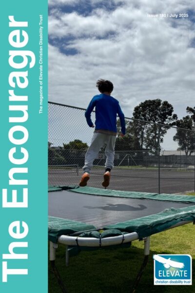 Encourager Magazine Front Cover for July 2025 Issue 180 with Young boy jumping on trampoline at Elevate camp