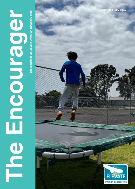 Encourager Magazine Front Cover for July 2025 Issue 180 with Young boy jumping on trampoline at Elevate camp