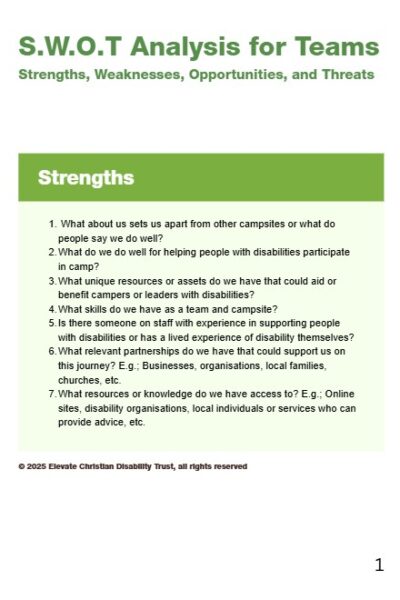 Example first page of the S.W.O.T analysis resource